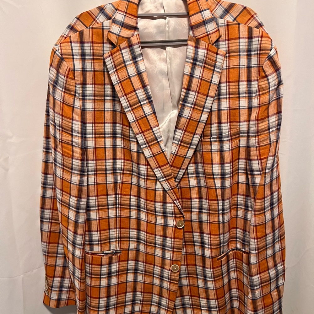 Tallia orange check bespoke linen sport coat